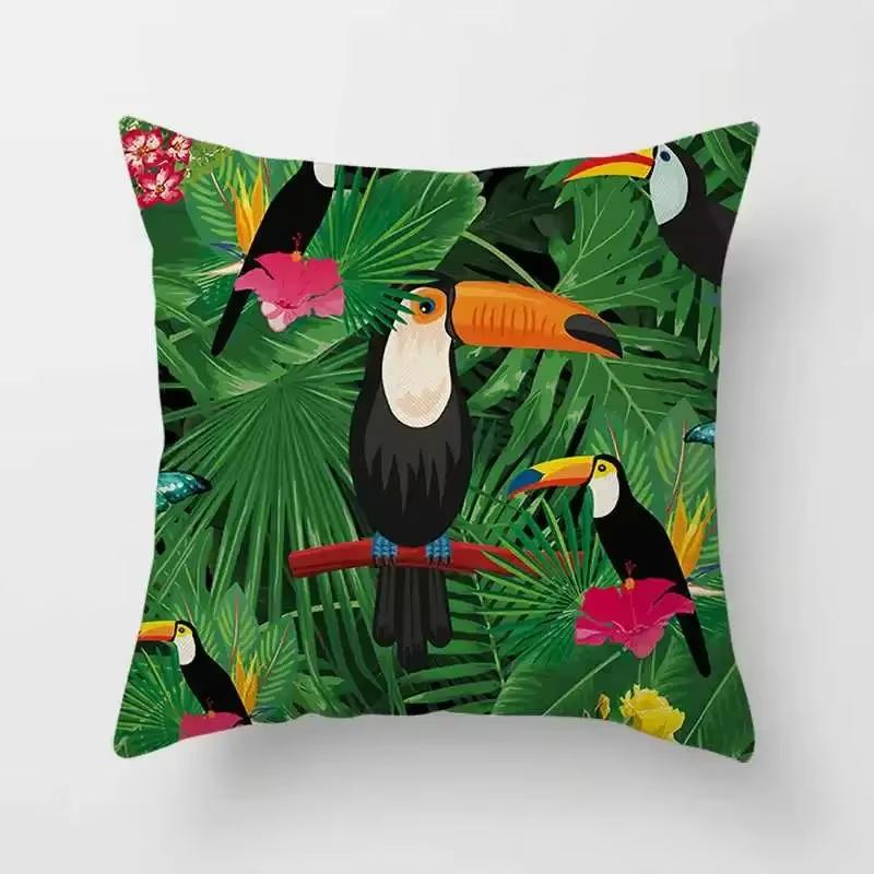 Tropical Plants Cactus Monstera Palm Leaf Pillow Cover Green Summer Decor For Home Living Room Throw Pillow