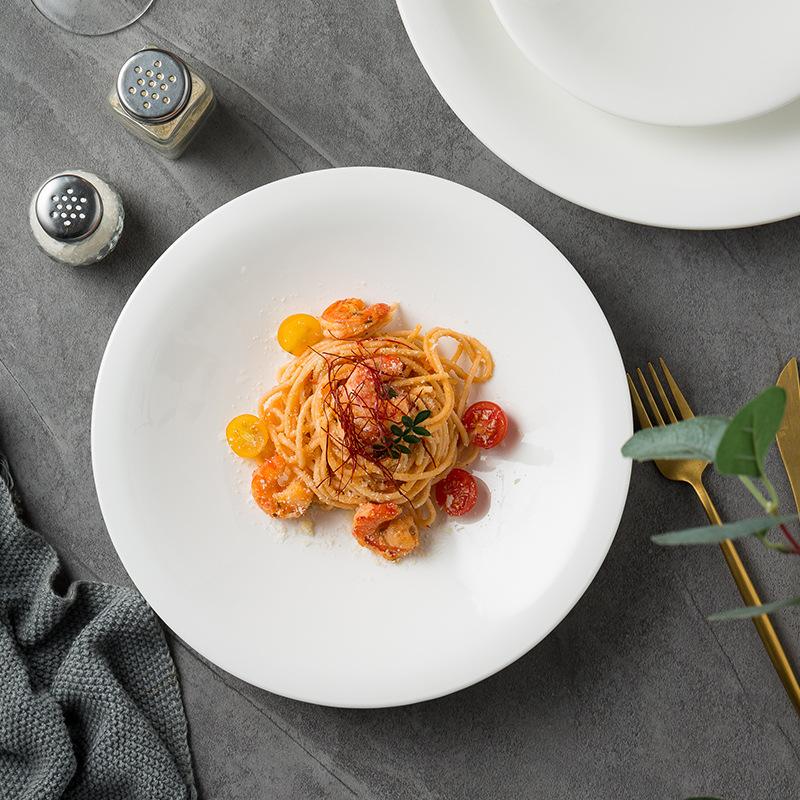 Creative White Deep Dish Ceramic Dish Plate Home Western Dish Plate Personalized Salad Bowl Hotel Restaurant Pasta Plate Commercial