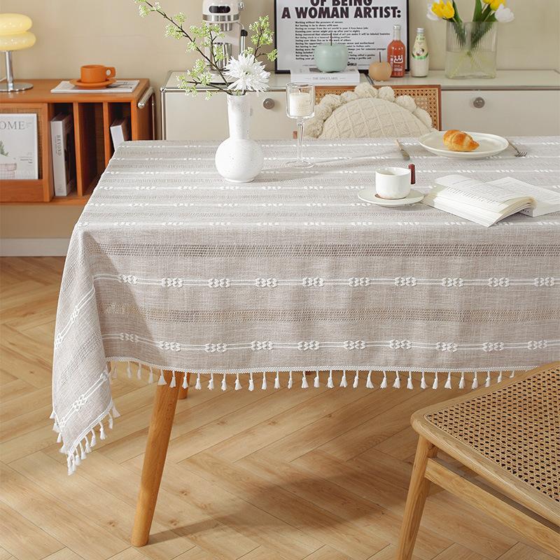 Tassel Hollow Tablecloth Striped Simple Dining Table Cloth Coffee Table Cloth Tablecloth Rectangular Living Room Household Cover Towel