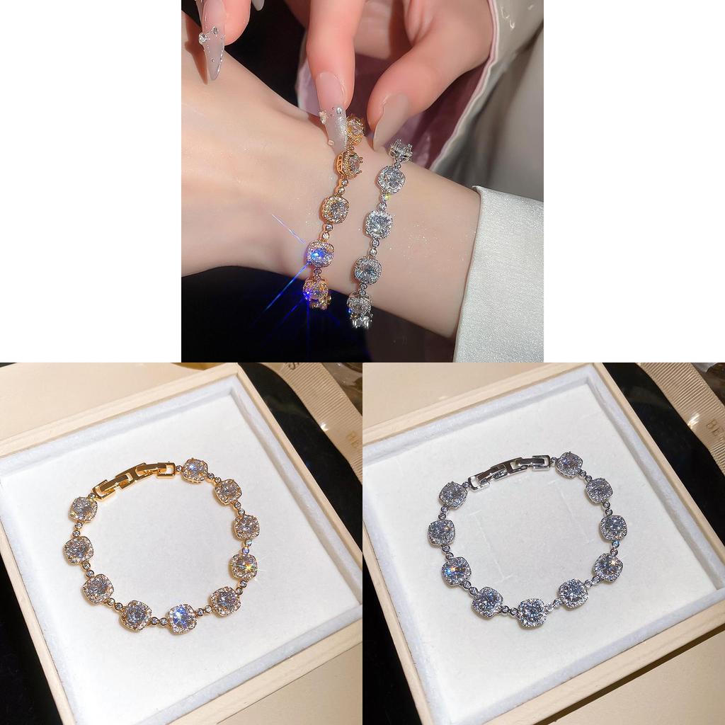 Silver Gold Finish Cz Square Link Bracelet For Women Stylish Gift