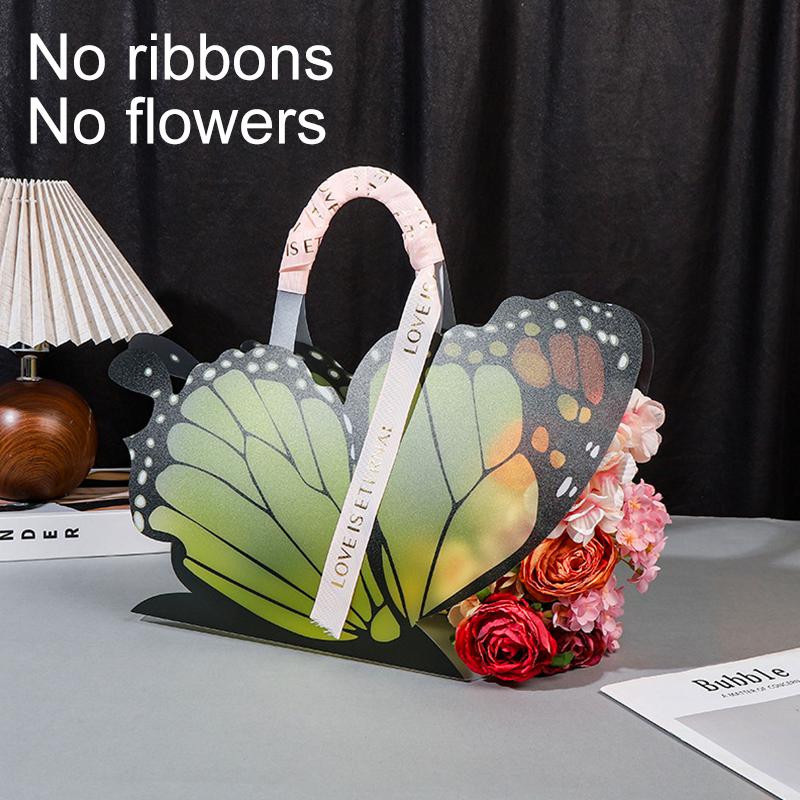 1Pc Butterfly Shape DIY Handbags Gift Bags Valentine's Day Fresh Flower PVC Colorful Hand-held Flower Baskets Flower Boxes