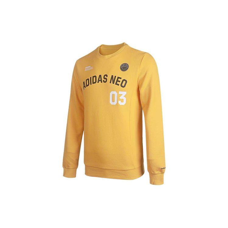 Adidas Neo Varsity Logo Print Knit Sweater Men Sweatshirt Yellow GJ8949