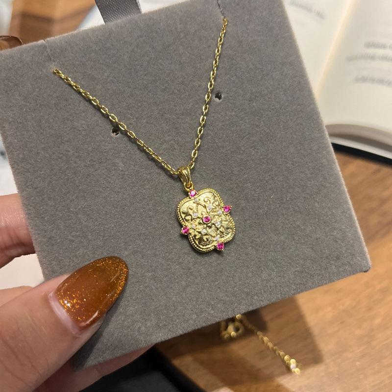 Mittelalterliche Iris Amulett Halskette Damen Nischendesign Beidseitig Tragbar Schild Schlüsselbeinkette