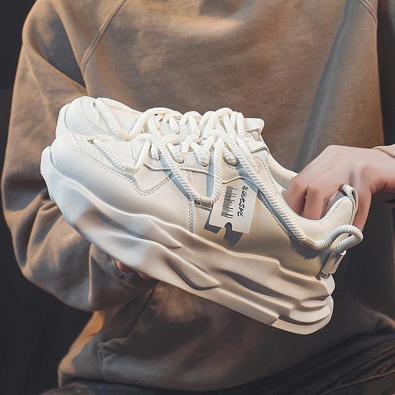 Thick baseplate shoes men's spring new heightening shoes fashion versatile trend low-top shoes men's shoes white shoes
