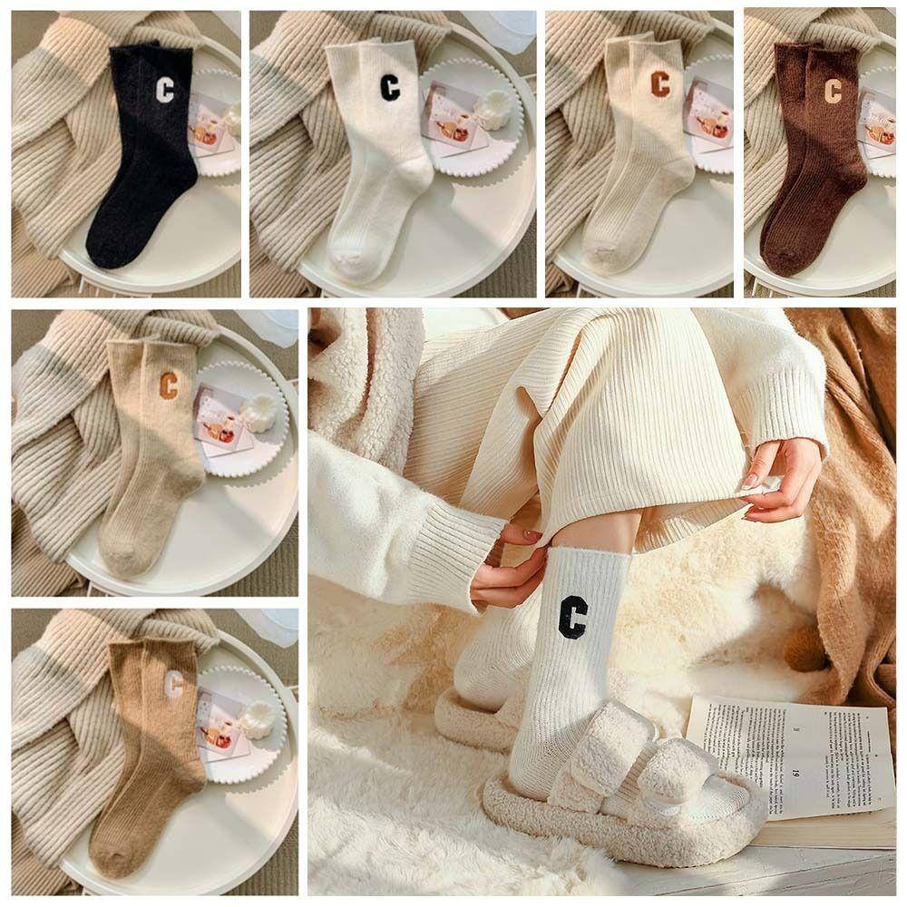 

Letter C Warm Socks Soft Autumn Winter Socks Home Sock Long Women Wool Socks Home хаки