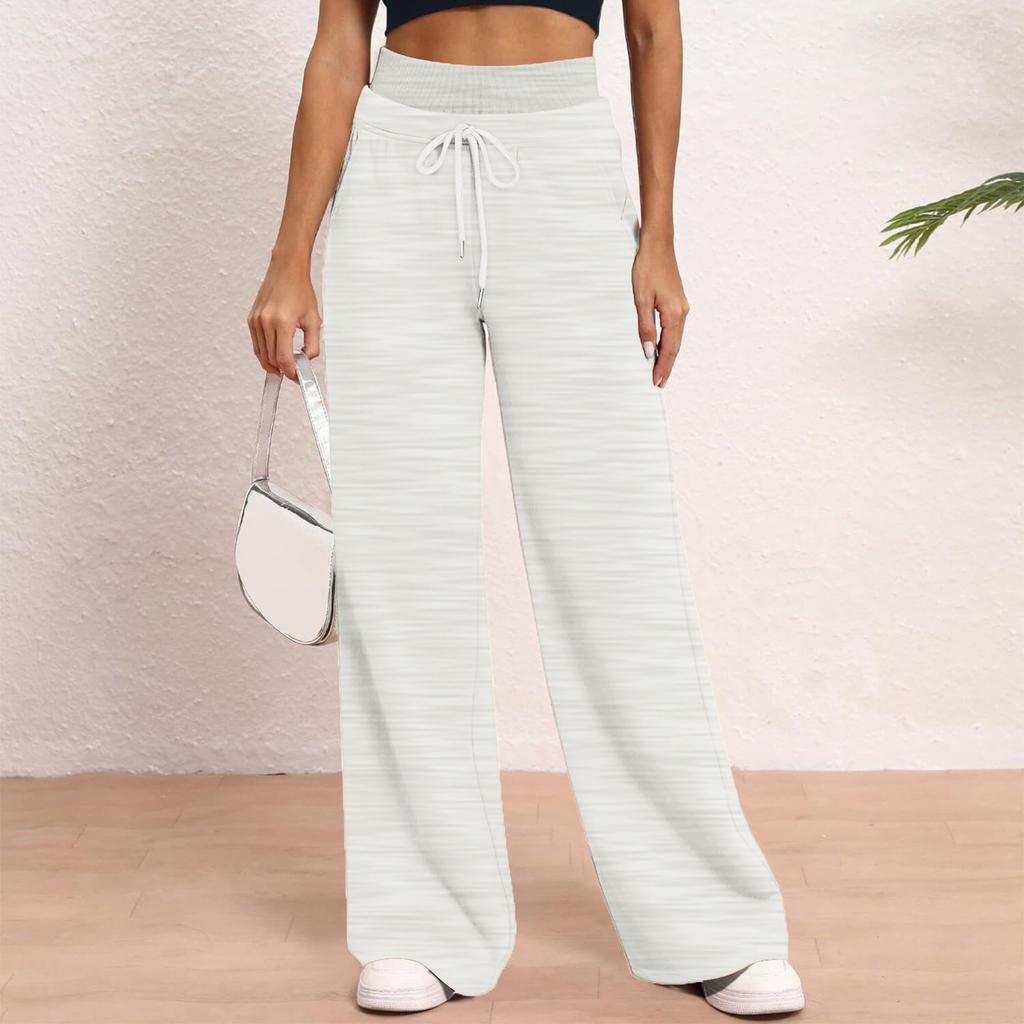 Women's Solid Color High Waisted Pants, Loose Fit Sweatpants, Straight Leg Pants