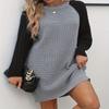 Women's Sweater Autumn and Winter Long Round Neck Colorblocking Pin Sweater