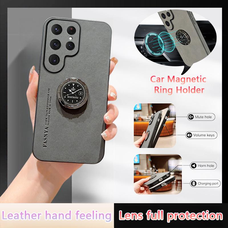 For Samsung Galaxy S24 S23 S22 Ultra Case Magnetic Holder Ring Phone Case For Samsung S20 S21 FE S24 S23 Plus Leather Back Cover