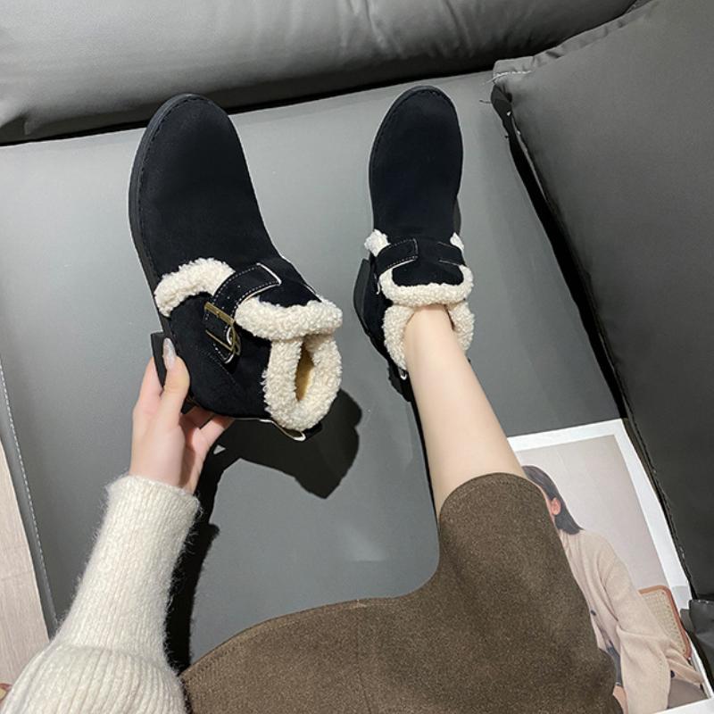 European and American Short Boots 2024 Winter New Casual Solid Color Simple High Top Vulcanized Cotton Shoes Large Size Daily
