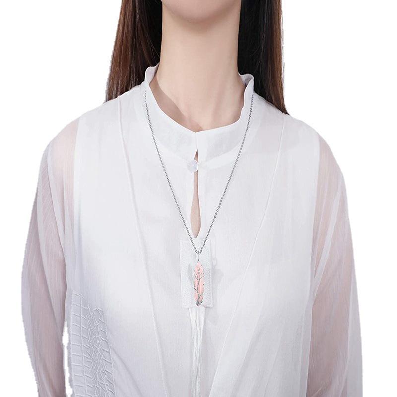 Sześciokątny naszyjnik z zawieszką Drzewo Życia z kryształowym pryzmatem i owiniętym drutem wzorem drzewka pieniędzy