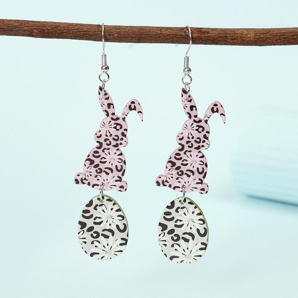 Trendy Women's Easter Bunny Egg & Leopard Print Acrylic Earrings