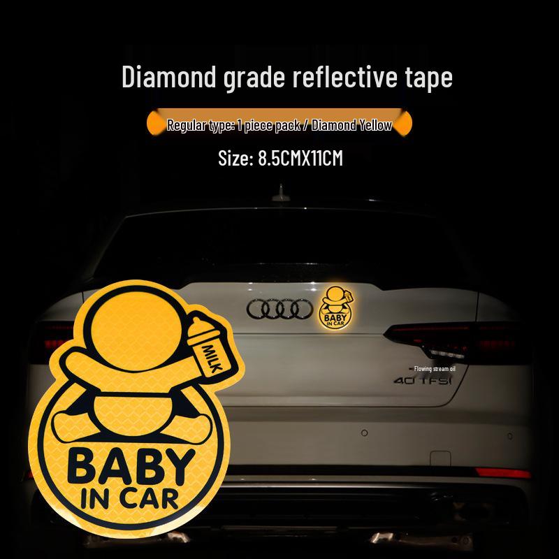 Reflective Baby In Car Sticker - Self-Adhesive Diamond Grade Warning Sticker