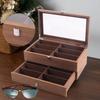 1pc 2 Layers 12 Grids Sunglasses Wooden Storage Box with Transparent Flip,Good Quality,suitable for Sunglasses Display,organizer,collection.