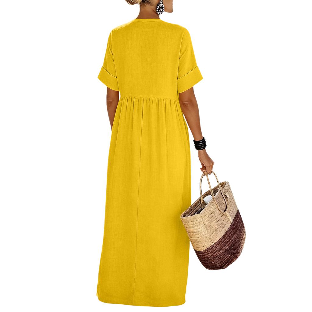 Women's Vacation V-neck Short Sleeved Women's Long Skirt