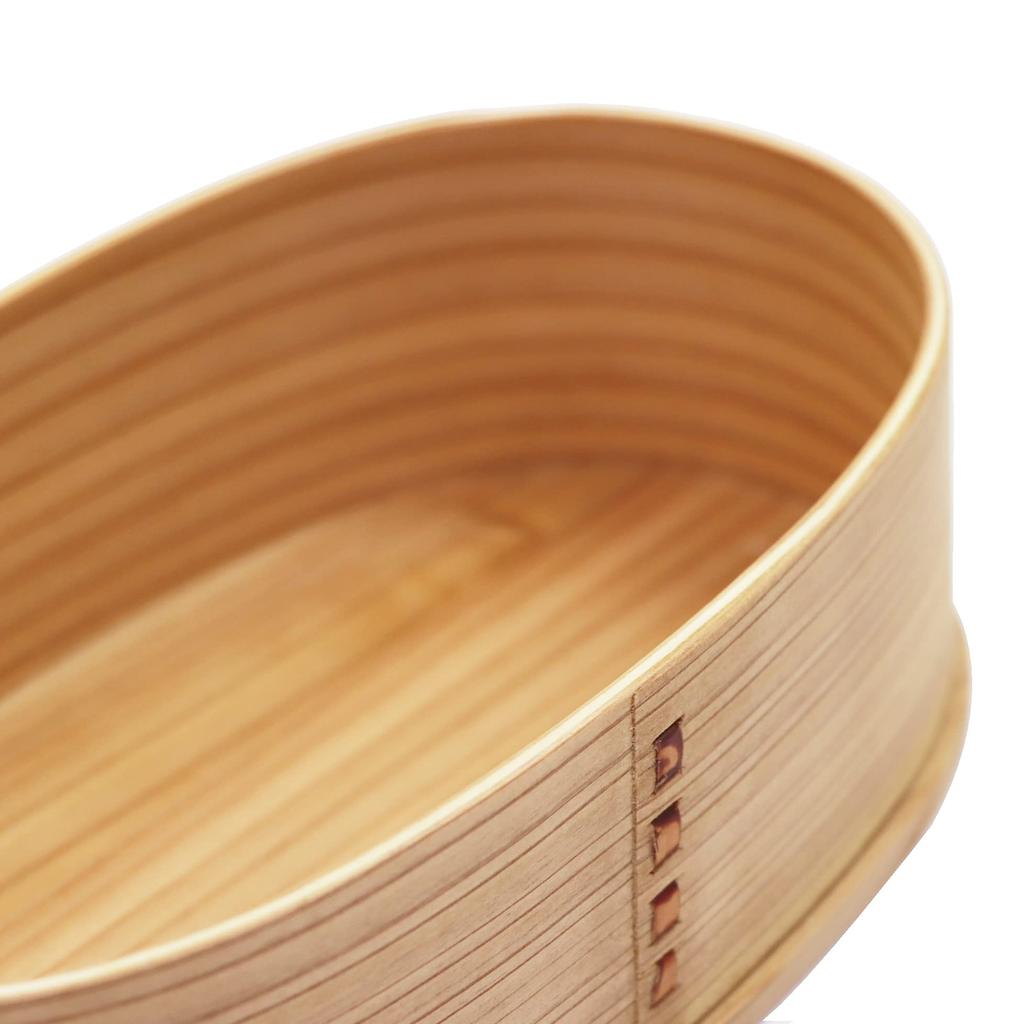 Osaka Choseido Magewappa Bento Box with Dividers and Lunch Band Beige (Long Oval 550cc, Band)