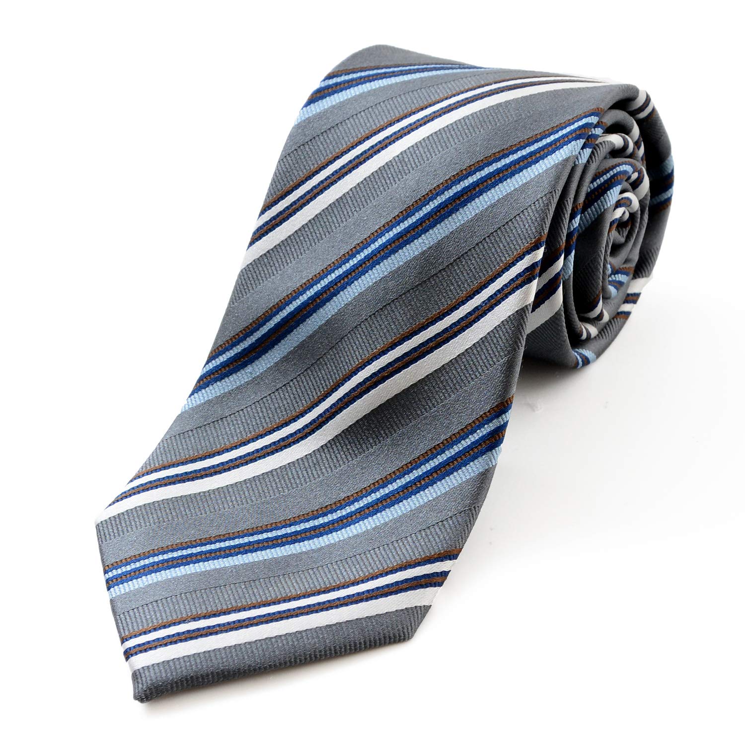 [Michiko London] Brand Necktie, 100% Silk, Jacquard Weave, Stripe (Pattern A: Gray)
