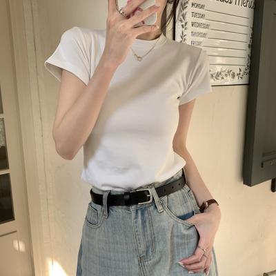 T-shirt a maniche corte da donna Sulle spalle davanti per donna In estate Nuova maglietta base slim
