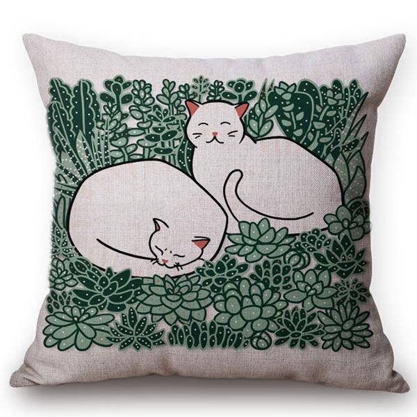 Christmas Decoration Cushion Cover Painting Cats Cute Throw Pillow Case Cotton Linen Home Decor Children'S Room New Year Gift