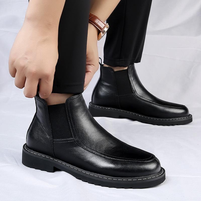 Autumn and winter new black Martin boots leather mid boots premium short boots men's casual leather boots