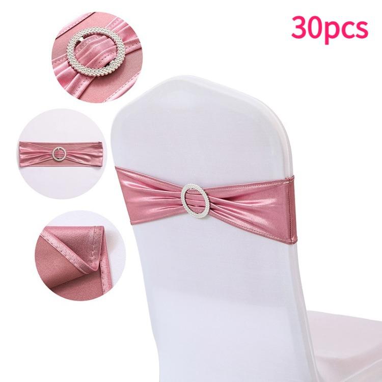 30pcs Elegant Golden Bow Chair Belts Elastic Bow Ribbon Chairs Back Decoration Gold Foil Tie Neatly Sewn Edges Sparkling Buckle
