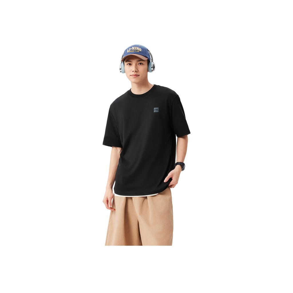 Li Ning Sports Lifestyle Series Solid Color Breathable Versatile Loose Short Sleeve T-Shirt Unisex Tops Black AHSVB91-2