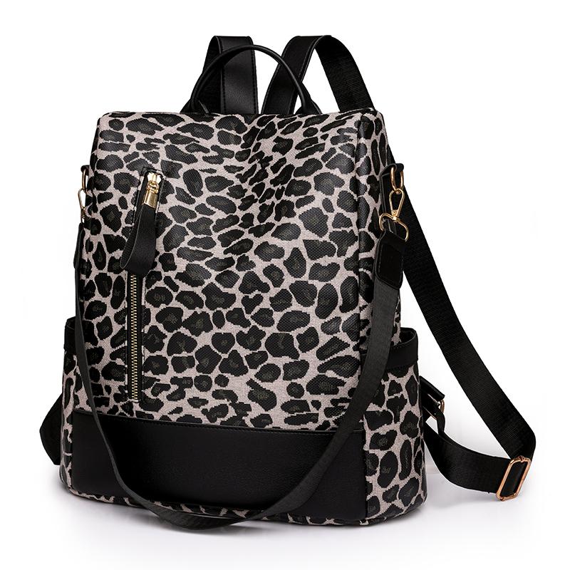 Rucksack Damen Ledertasche Große Kapazität Leopardenmuster Student Schultasche Damen Reiserucksack