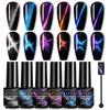 LILY'CUTE Barevná sada gelových laků Cat Eye 7barevná Laserový Flash Diamantový Cat Eye Nail Gel Kit
