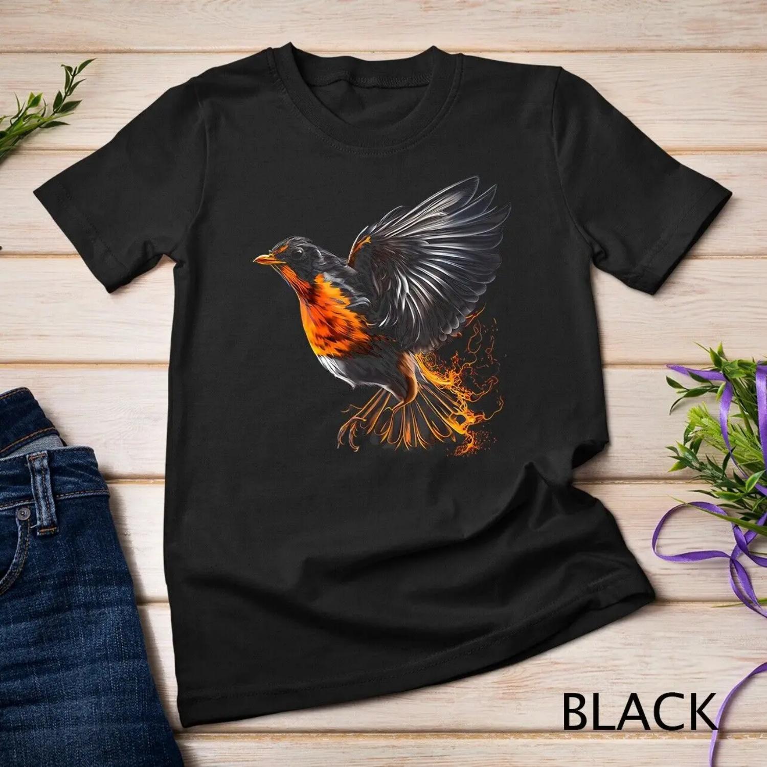 Fiery American Robin T Shirt for Boys Girls S чёрный