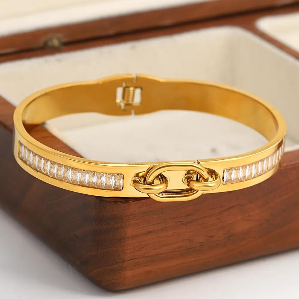 Stainless Steel Gold Plated Diamond Inlaid Bracelet for Women