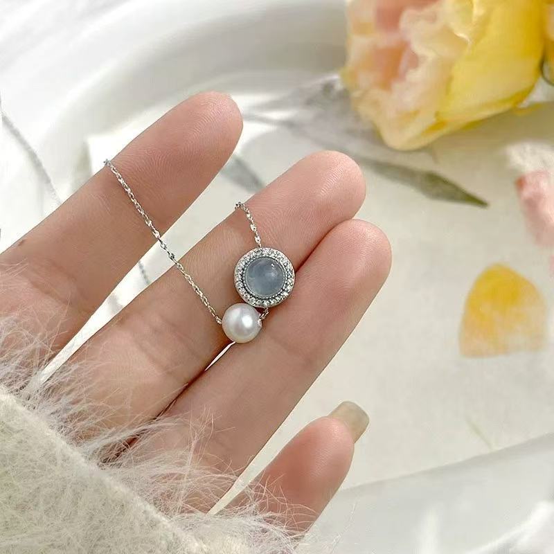 925 Sterling Silver Blue Necklace Charm Simple Geometric Shape Woman Pendant Choker Birthday Gift Exquisite Jewelry Accessories