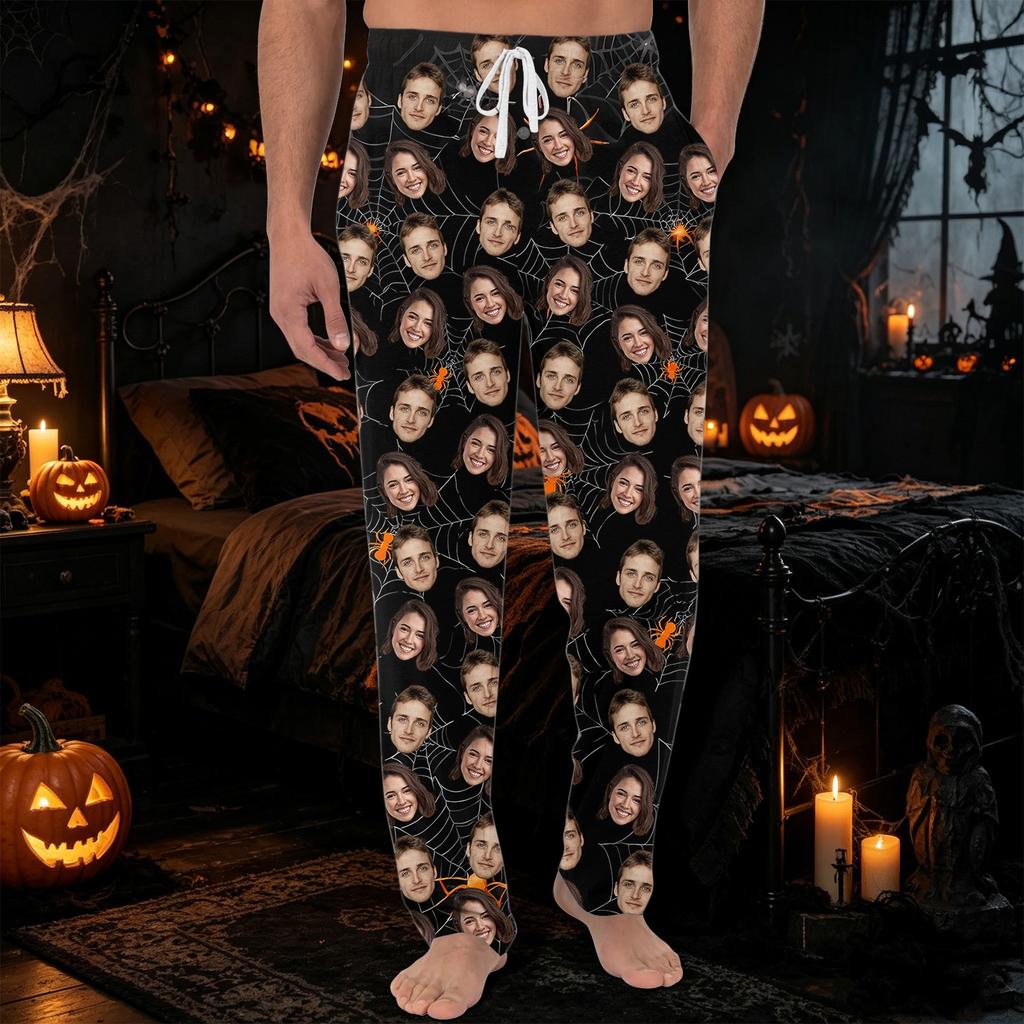 Men's Pajama Pants with Pockets Halloween Print Casual Long Pants for Home Relaxation