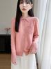 Elegant Wool Sweater: Women's Hollow-Stitch Long Sleeve Lapel Knitwear for Autumn and Winter