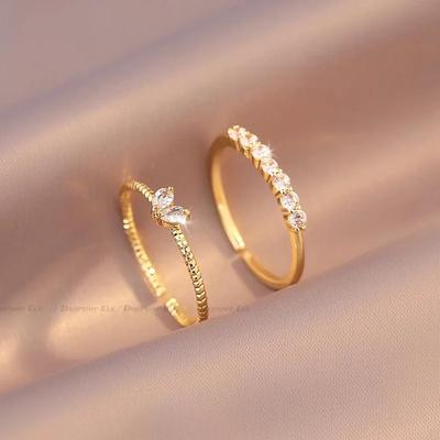 Juego de 2 anillos de circonita en forma de corazón color oro para mujeres y niñas, ajustables, minimalistas, de lujo, con diseño retorcido, joyería de moda, regalos de boda.
