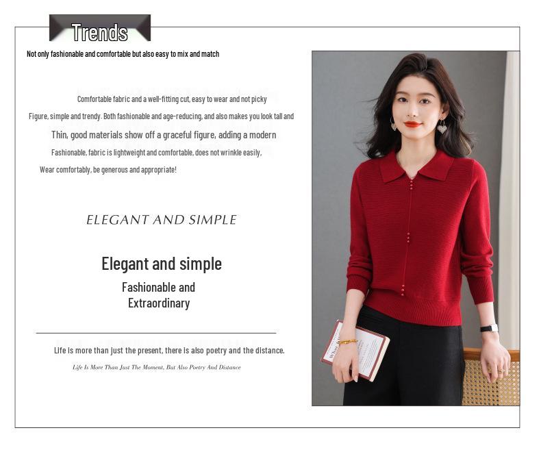 2025 Fashion Women's Solid Color Long Sleeve Knit Polo Shirt