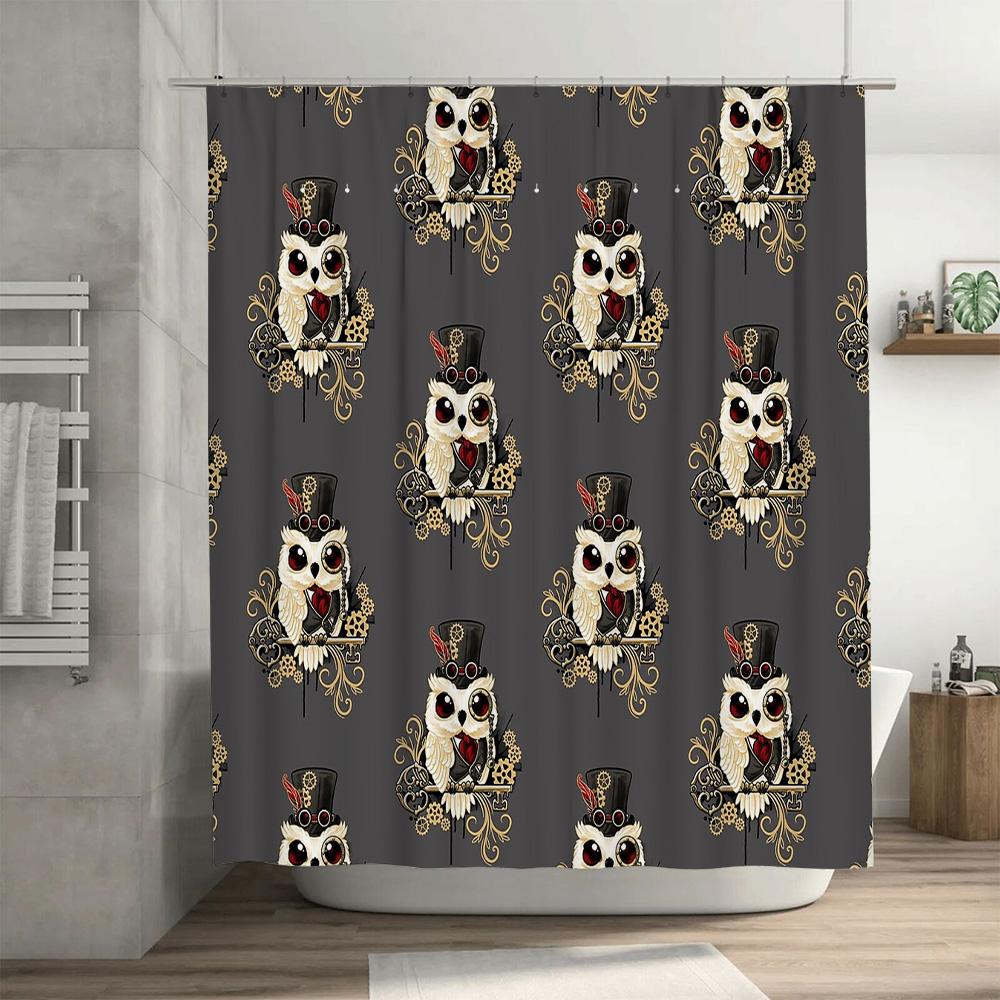 Vintage Steampunk Bathroom Decor Shower Curtain Set Waterproof Victorian Gothic Decor Farmhouse Toilet Curtain Artistic Design