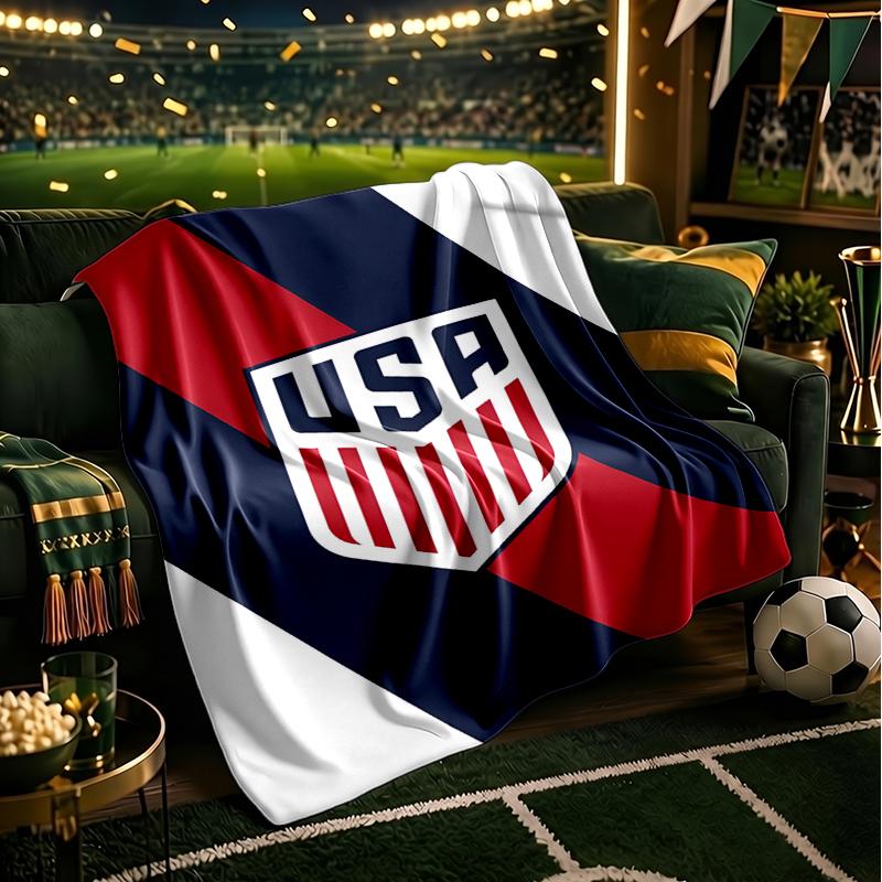 Usa Soccer Emblem Blanket Flannel Throw for Sofa, Indoor, Camping, Living Room, Office, Chair, And Bed Soft Birthday Gift