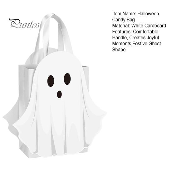 Paper Candy Bag Halloween Ghost Gift Bag, White Pouch with Cute Face, Trick or Party Favor Treat for Party, Kids Goodie Prizes
