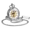 TREEWETO Mechanical Pocket Watch Antique Gold Skeleton Dial Roman Numerals Silver Double Hunter Chain Cover