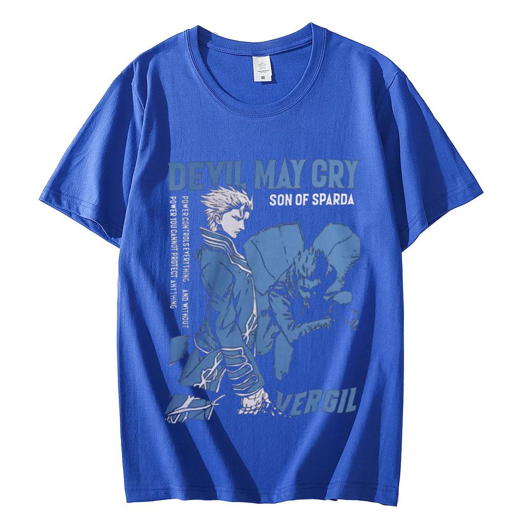 T-shirt à manches courtes, style vintage, surdimensionné, unisexe, décontracté, en coton, style streetwear, avec imprimé Devil May Cry