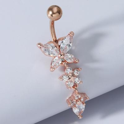 1 Stück Mode Schmetterling Blume Zirkon Anhänger Edelstahl Bauchnabel Frauen Körperpiercing Schmuck