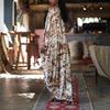  American Women's Fashion 2025 Summer New Off-Shoulder Floral Loose Long Pleated Slit Sleeve Dress