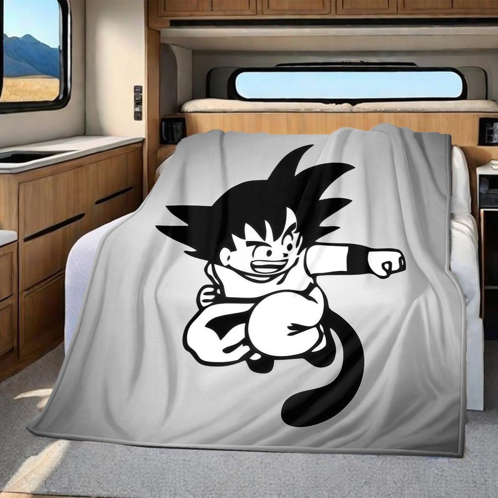 1 Stück Süße Cartoon Son Goku Aufdruck Flanelldecke, Hohe Qualität für Alle Jahreszeiten, Heimdekoration, Wärme und Komfort, Perfekt für Weihnachtsgeschenke