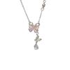 Pink butterfly water drop diamond necklace light luxury niche women's high-end design sense new collarbone chain accessories women's