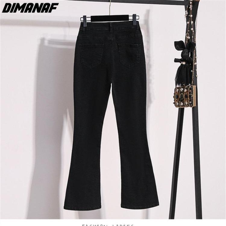 Blue Flare Jeans Pants for Women Plus Size 5XL Elastic Loose Casual Harem Trousers with Buttons Spring