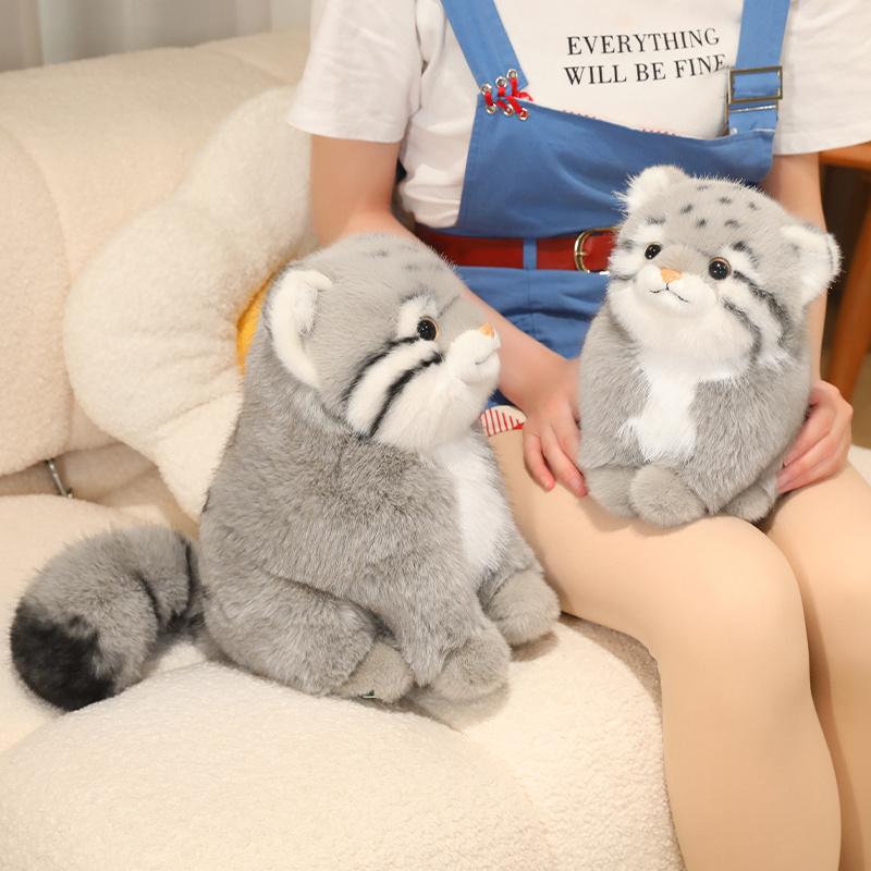 Grey Squatting Manul Doll Plush Toy Stuffed Wild Animal Stripe Spotted Fluffy Plushie Appeasing Companion Gift