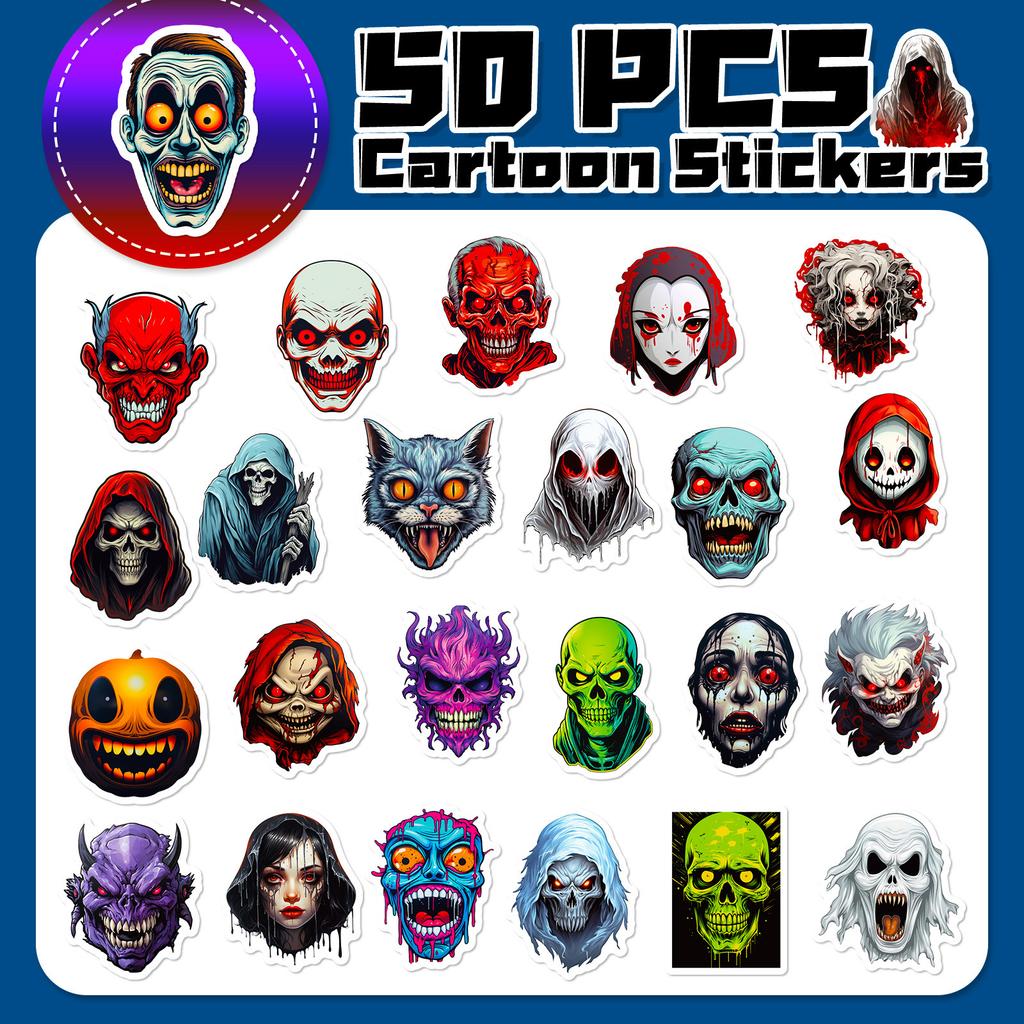 50 Horror Grimace Graffiti Stickers Thriller Skull Halloween Horror Spoof Stickers