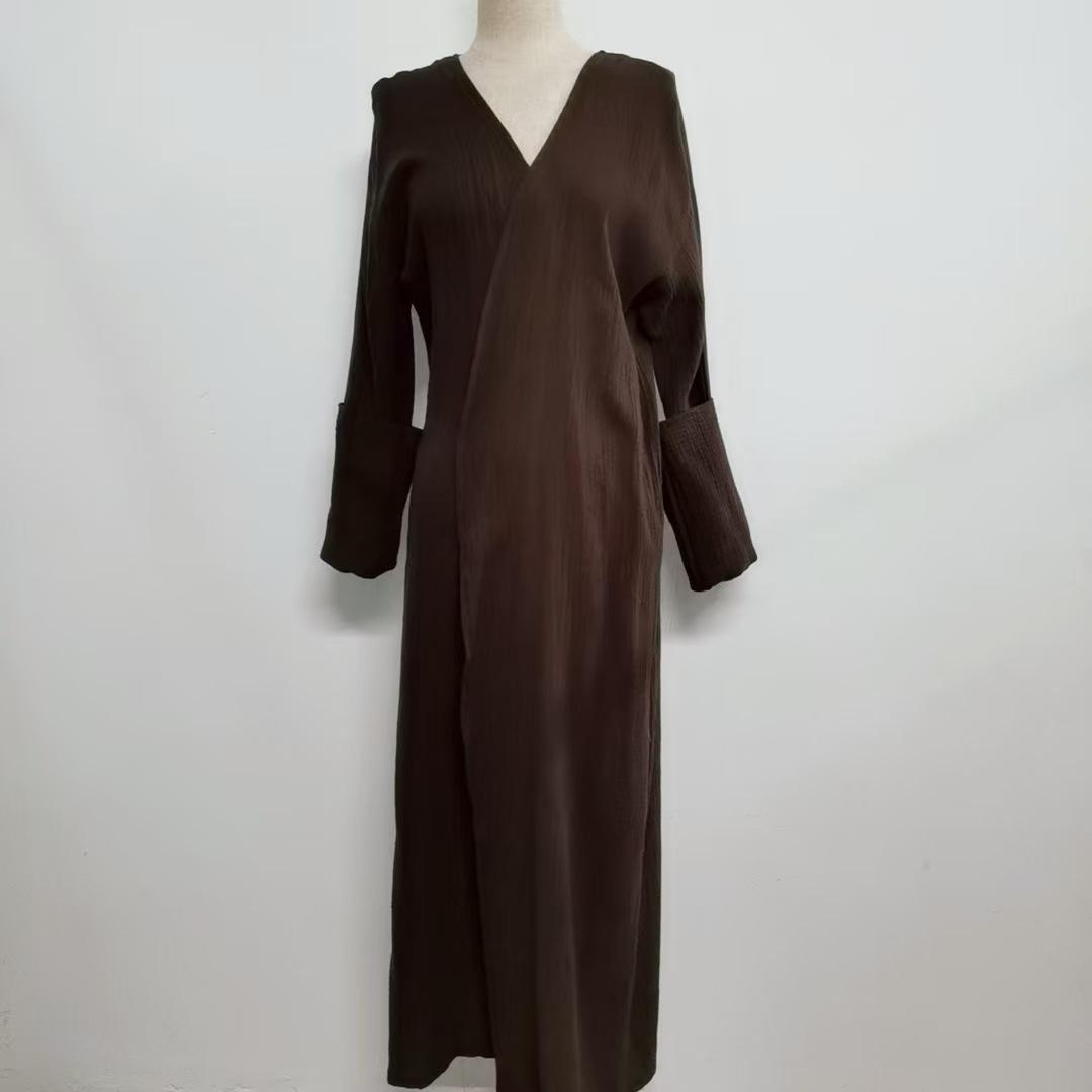 

Yiduo Duo New Style Dubai Turkey Solid Color Cotton Casual Plus Size Cardigan Small кавовий