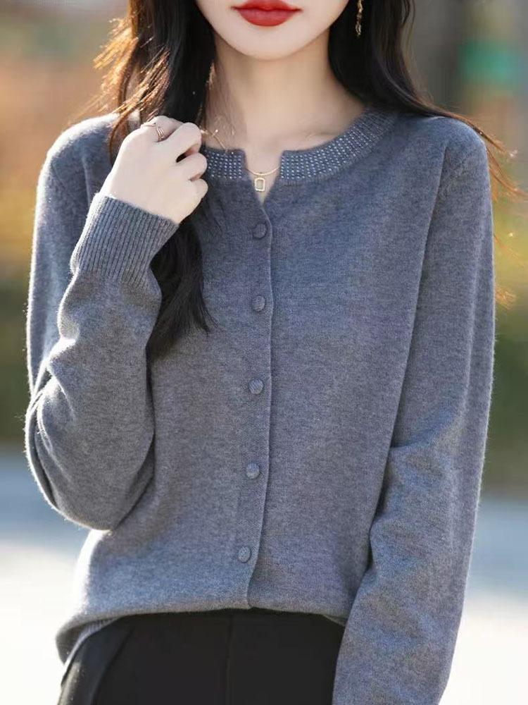 Women's Stylish Woolen Knit Cardigan: Short Long-Sleeve Jacket Sweater for Spring/Autumn 2026.