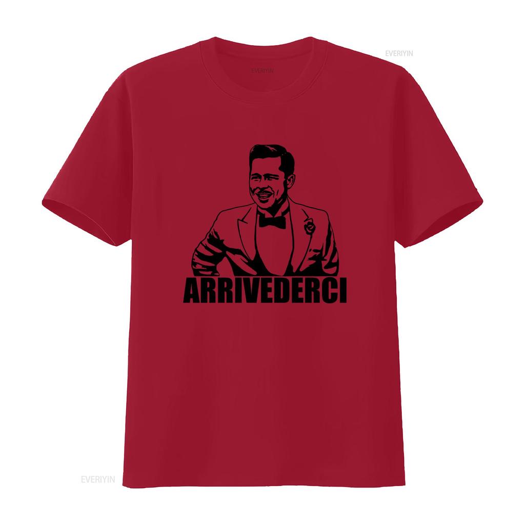 Stylish Arrivederci T Shirt for Men Classic Design with Elegant Suit Print vintage Washed fashion Casual Top For Everyday Wear