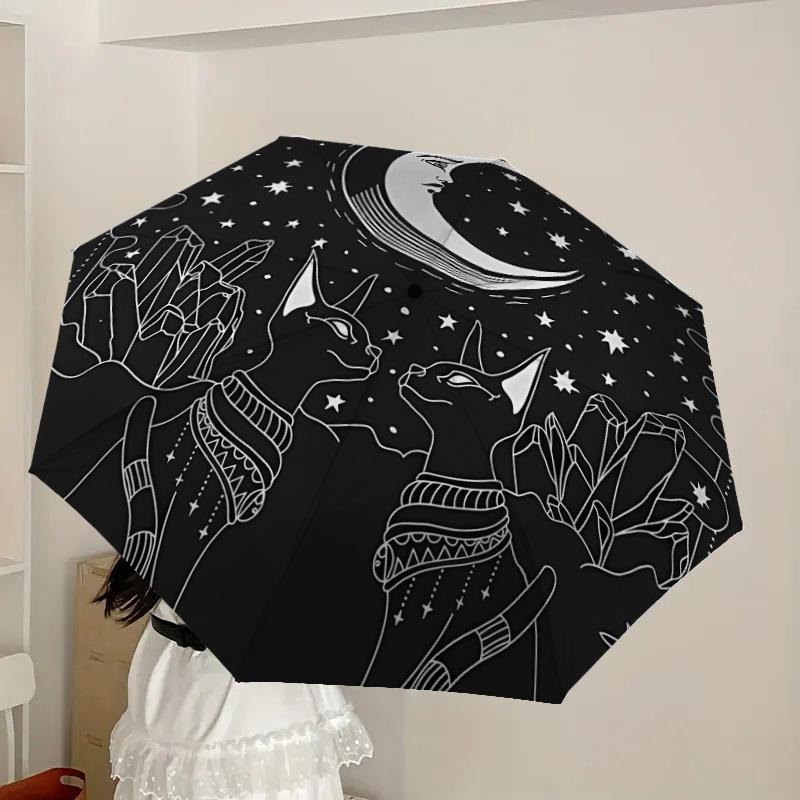1pc Moon Cats Crystals Night Sky Umbrella with Plastic Handle,Suitable for All Seasons Home Travel Outdoor UmbrellaDD197